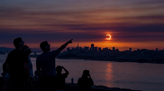 A group of people in professional attire admiring the November supermoon.