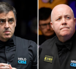 O'Sullivan Higgins rivalry at the Crucible Theatre during a snooker match.