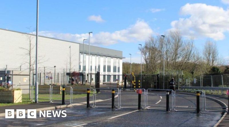 A courtroom scene depicting the Palestine Action group facing legal charges.