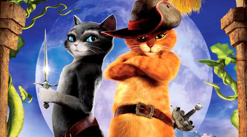 Puss in Boots adventure featuring teamwork among animated cats.