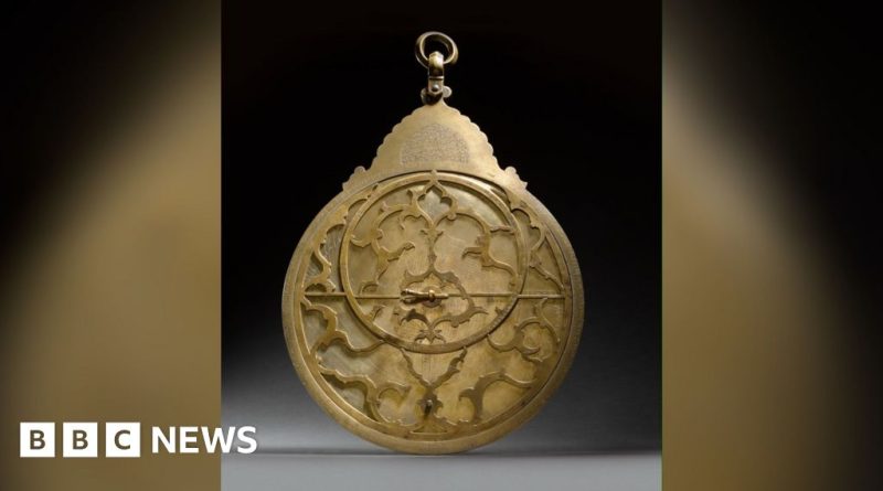 A large 17th century astrolabe ready for auction, showcasing its intricate design.