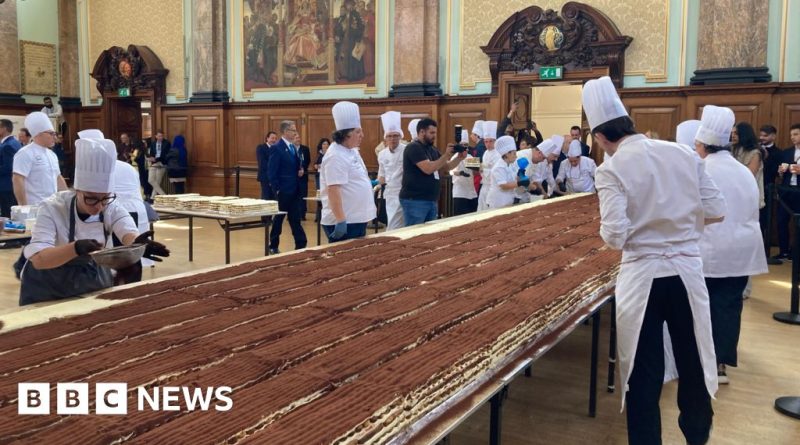 Chefs collaborate to set the longest tiramisu record in London.