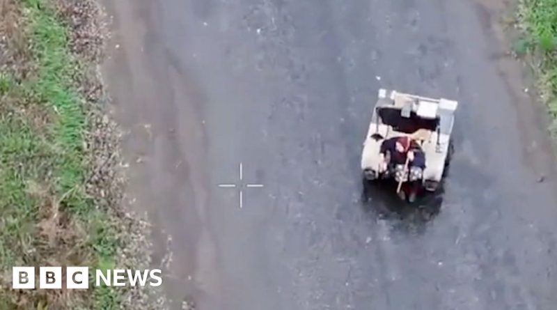 A drone rescue operation in Ukraine saves an elderly woman from danger.