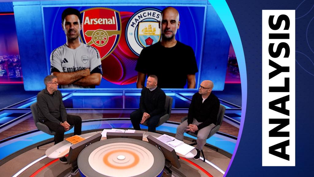 Sports analysts discussing the Premier League title race in a studio.