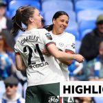 Sam Kerr scores during Chelsea's victory over Everton in the league match.