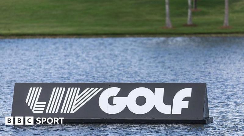 Golfers in professional attire discussing future of LIV Golf funding.