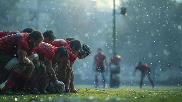 Scotland vs Oman match with players focused in rain-affected conditions.