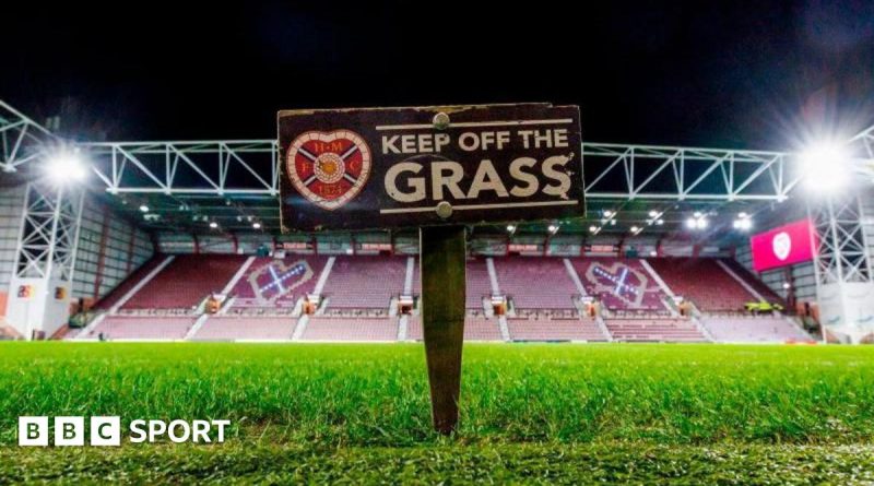 Excited football fans watching a Scottish Premiership match in the stadium.