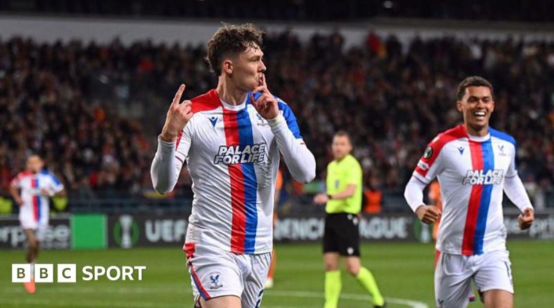 Jorgen Strand Larsen celebrating a goal for Crystal Palace in pursuit of a European trophy