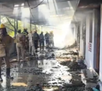 Emergency responders at the site of a firecracker factory explosion in Tamil Nadu.