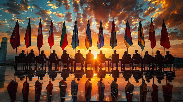 Diplomats discussing the US Iran ceasefire agreement at a negotiation table.