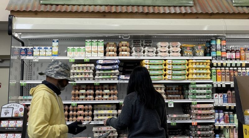 Consumers in a retail store representing US retail spending habits.