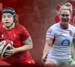 Wales England Six Nations players discussing strategy before a match.