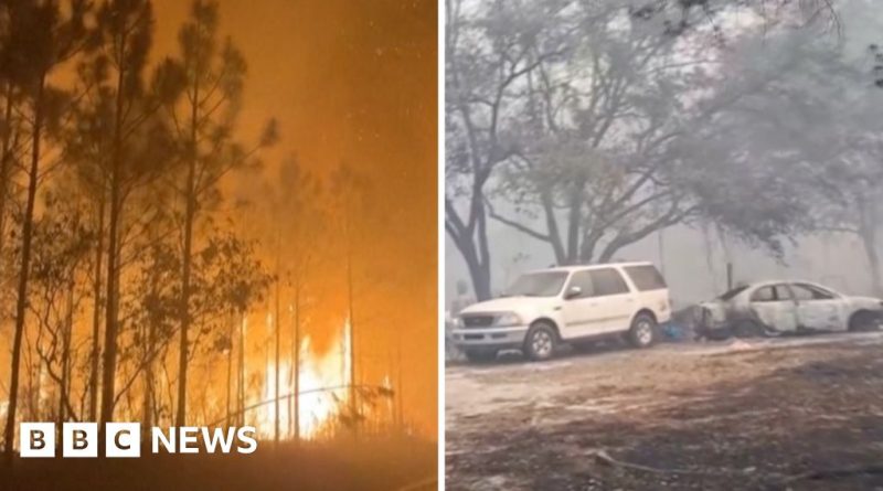 Firefighters working together to control wildfires in Florida and Georgia.