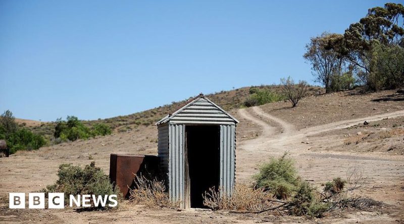 Rescue team assisting woman trapped in toilet in the Australian outback.
