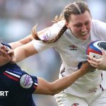 Women's Six Nations Rugby match showcasing teamwork and skill.