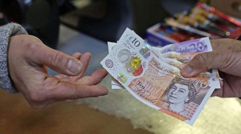 Business professionals discussing the British pound recovery in a meeting.