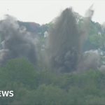 Bomb disposal experts performing a controlled explosion of a WWII bomb in Plymouth.