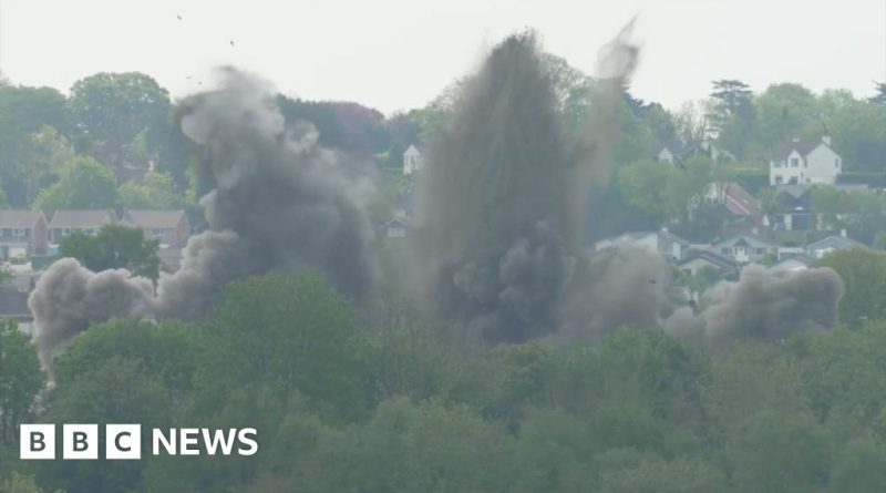 Bomb disposal experts performing a controlled explosion of a WWII bomb in Plymouth.
