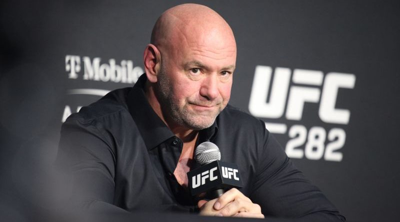 Group of professionals in business attire discussing Dana White domestic incident.