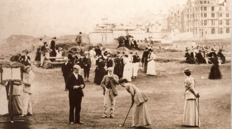 Women practicing golf swings at the oldest women's golf club.
