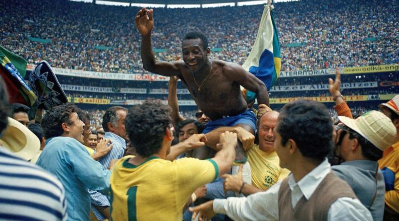 A lively soccer game scene symbolizing Pelé's legacy as a soccer legend.