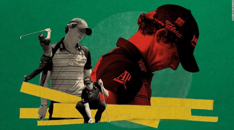 Rory McIlroy Masters moment showing emotion on the golf course.