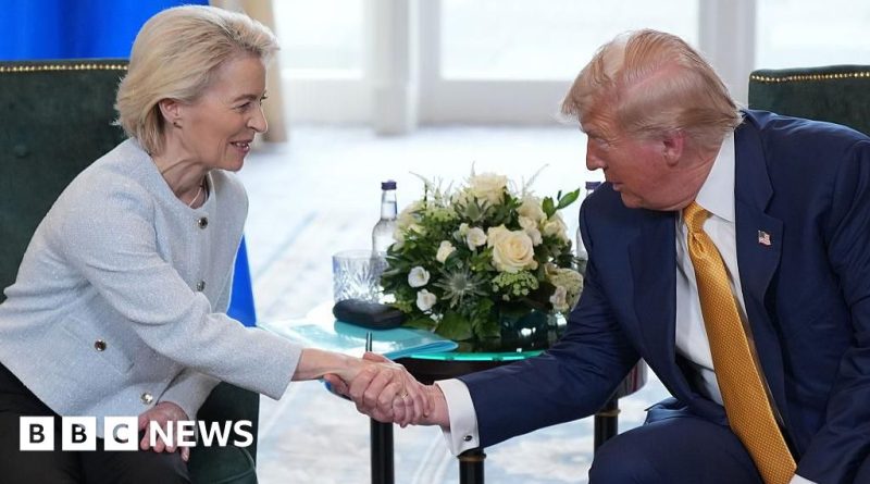Professionals discussing tariffs on EU vehicles in a business meeting.
